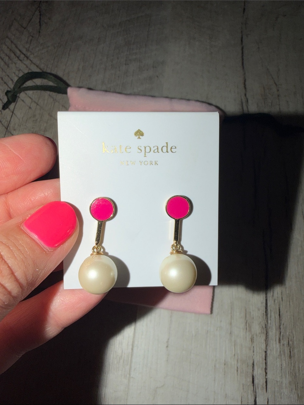 kate spade pink and pearl drop earrings with a dustbag - Picture 2 of 5